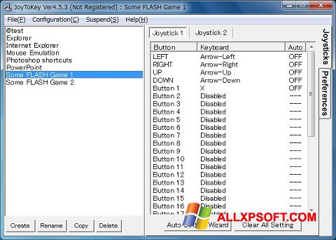 Petikan skrin JoyToKey untuk Windows XP