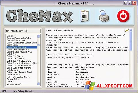 Petikan skrin CheMax untuk Windows XP