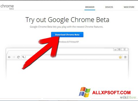 Petikan skrin Google Chrome Beta untuk Windows XP