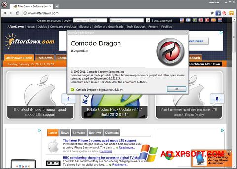 Petikan skrin Comodo Dragon untuk Windows XP