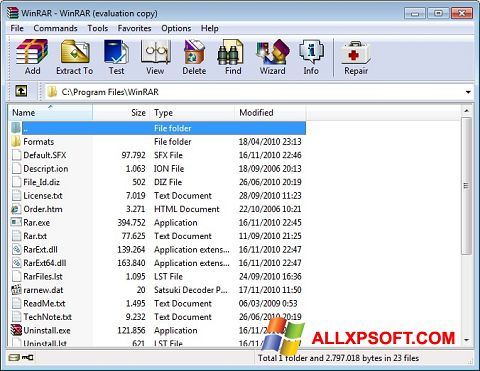 Petikan skrin WinRAR untuk Windows XP