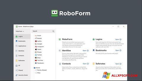 Petikan skrin RoboForm untuk Windows XP