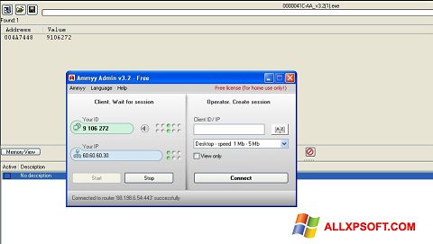 Petikan skrin Ammyy Admin untuk Windows XP
