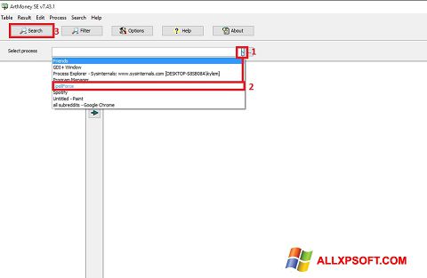 Petikan skrin ArtMoney Pro untuk Windows XP