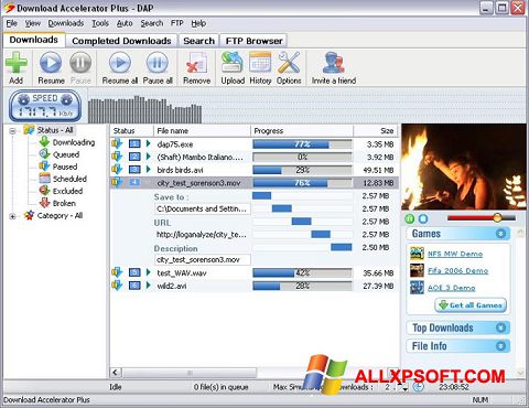 Petikan skrin Download Accelerator Plus untuk Windows XP