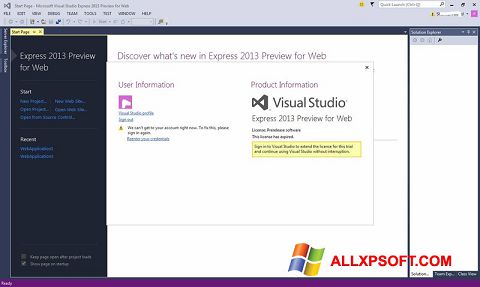 Petikan skrin Microsoft Visual Studio Express untuk Windows XP