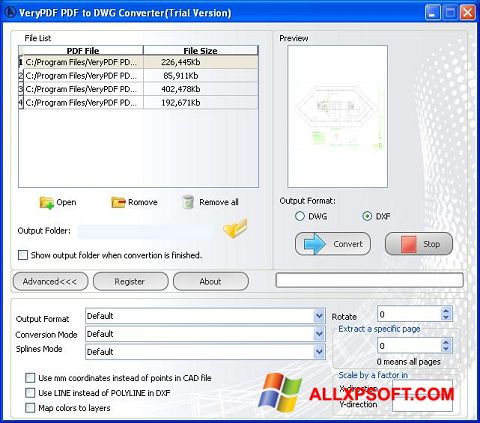 Petikan skrin PDF to DWG Converter untuk Windows XP