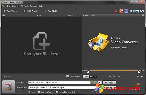 Petikan skrin Movavi Video Converter untuk Windows XP