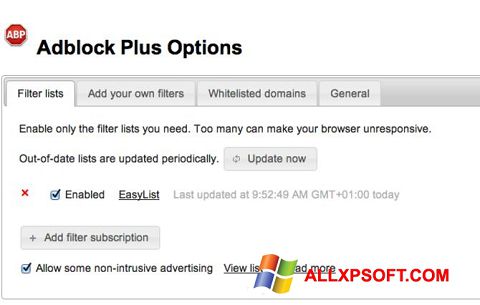 Petikan skrin Adblock Plus untuk Windows XP