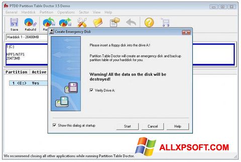 Petikan skrin Partition Table Doctor untuk Windows XP