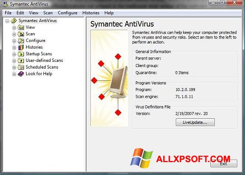 Petikan skrin Symantec Antivirus untuk Windows XP