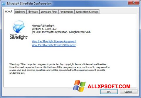Petikan skrin Microsoft Silverlight untuk Windows XP