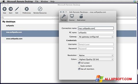 Petikan skrin Microsoft Remote Desktop untuk Windows XP