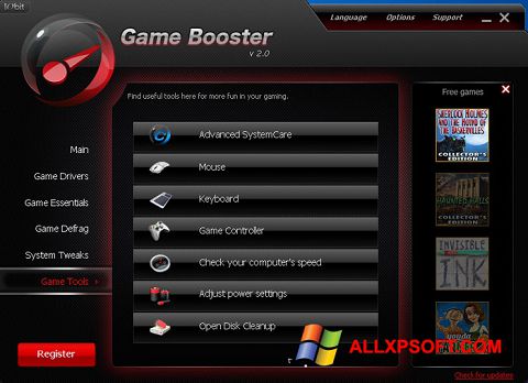 Petikan skrin Game Booster untuk Windows XP