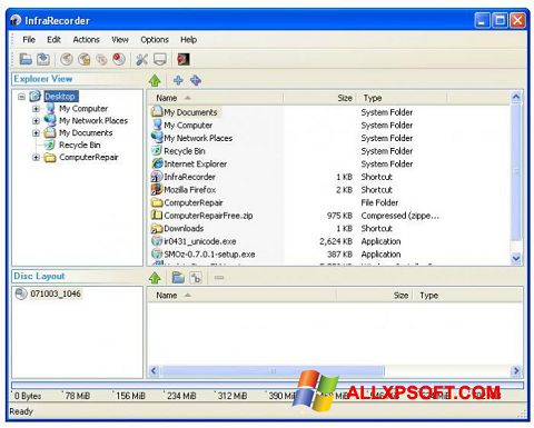 Petikan skrin InfraRecorder untuk Windows XP
