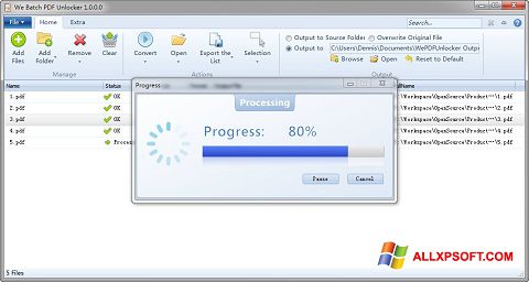 Petikan skrin PDF Unlocker untuk Windows XP