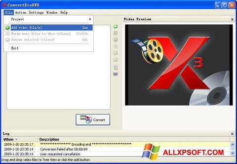 Petikan skrin ConvertXToDVD untuk Windows XP