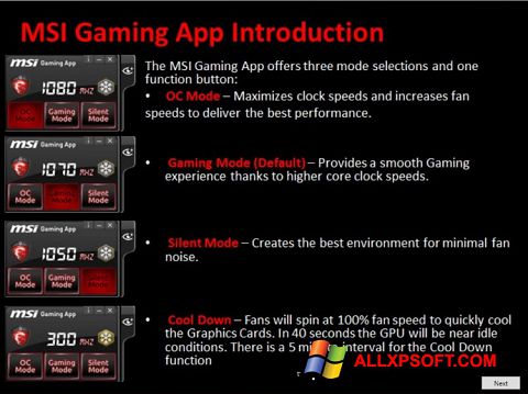 Petikan skrin MSI Gaming App untuk Windows XP