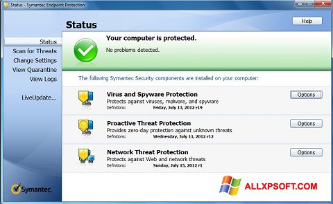 Petikan skrin Symantec Endpoint Protection untuk Windows XP