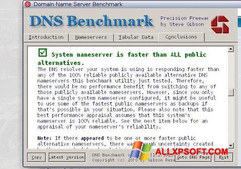 Petikan skrin DNS Benchmark untuk Windows XP