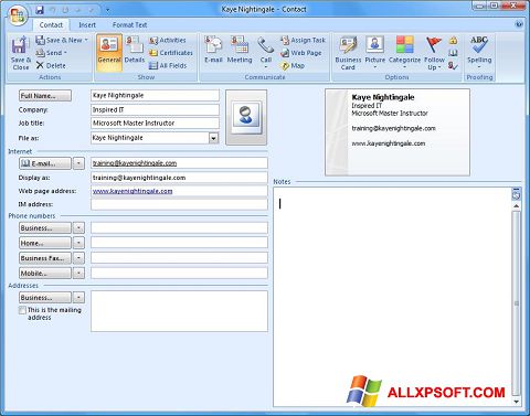Petikan skrin Microsoft Outlook untuk Windows XP