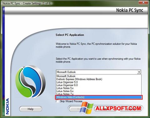 Petikan skrin Nokia PC Suite untuk Windows XP