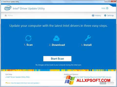 Petikan skrin Intel Driver Update Utility untuk Windows XP