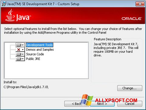 Petikan skrin Java Development Kit untuk Windows XP