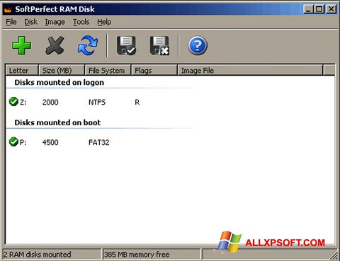 Petikan skrin SoftPerfect RAM Disk untuk Windows XP