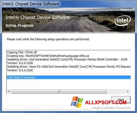 Petikan skrin Intel Chipset Device Software untuk Windows XP