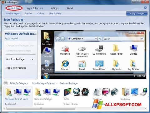 Petikan skrin IconPackager untuk Windows XP