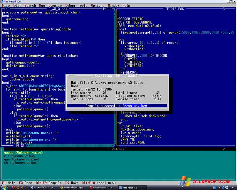 Petikan skrin Free Pascal untuk Windows XP
