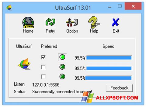 Petikan skrin UltraSurf untuk Windows XP