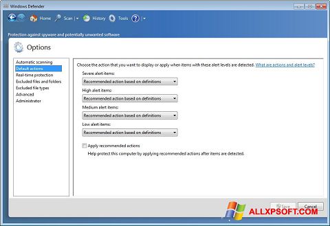 Petikan skrin Windows Defender untuk Windows XP