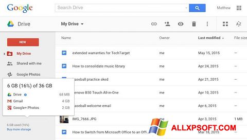 Petikan skrin Google Drive untuk Windows XP