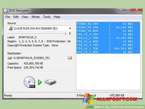 Petikan skrin DVD Decrypter untuk Windows XP