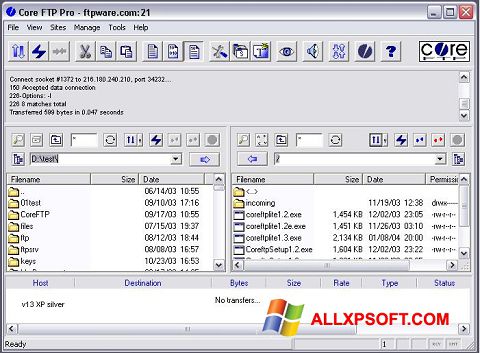 Petikan skrin Core FTP untuk Windows XP