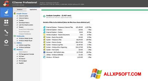Petikan skrin CCleaner Professional Plus untuk Windows XP