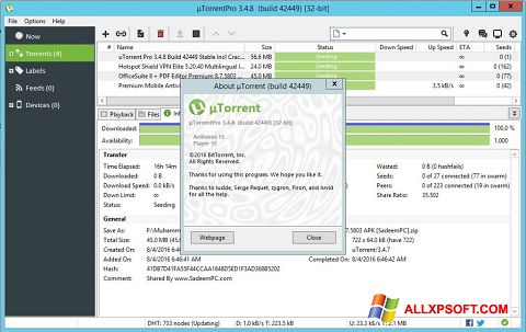 Petikan skrin uTorrent Pro untuk Windows XP