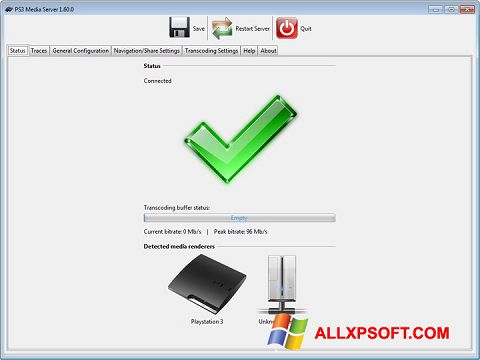 Petikan skrin PS3 Media Server untuk Windows XP