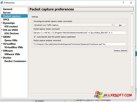 Petikan skrin Wireshark untuk Windows XP