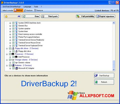 Petikan skrin Driver Backup untuk Windows XP