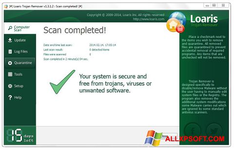 Petikan skrin Loaris Trojan Remover untuk Windows XP