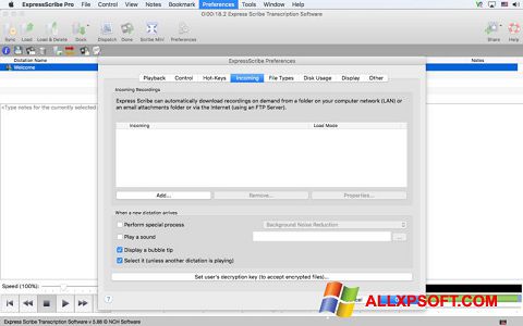 Petikan skrin Express Scribe untuk Windows XP