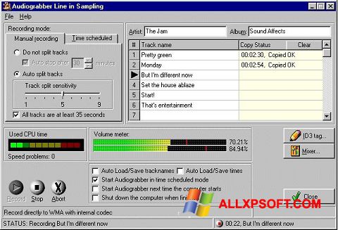 Petikan skrin Audiograbber untuk Windows XP