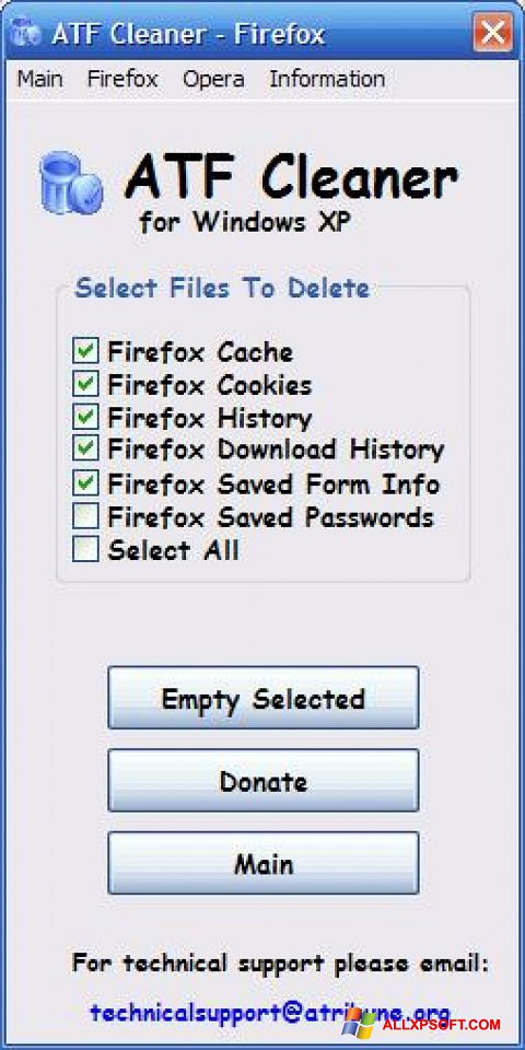 Petikan skrin ATF Cleaner untuk Windows XP