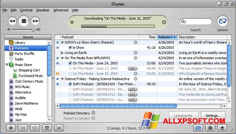 Petikan skrin iTunes untuk Windows XP