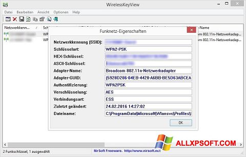 Petikan skrin WirelessKeyView untuk Windows XP