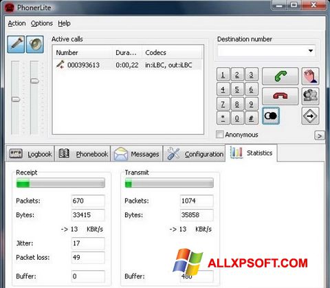 Petikan skrin PhonerLite untuk Windows XP