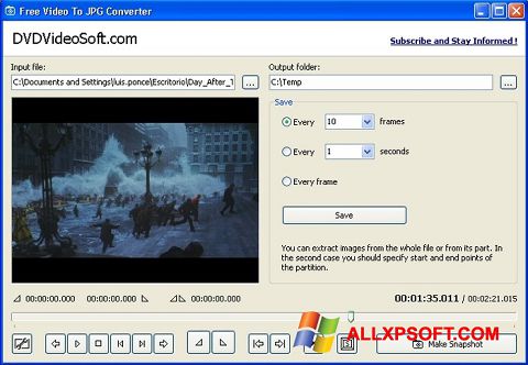 Petikan skrin Free Video to JPG Converter untuk Windows XP